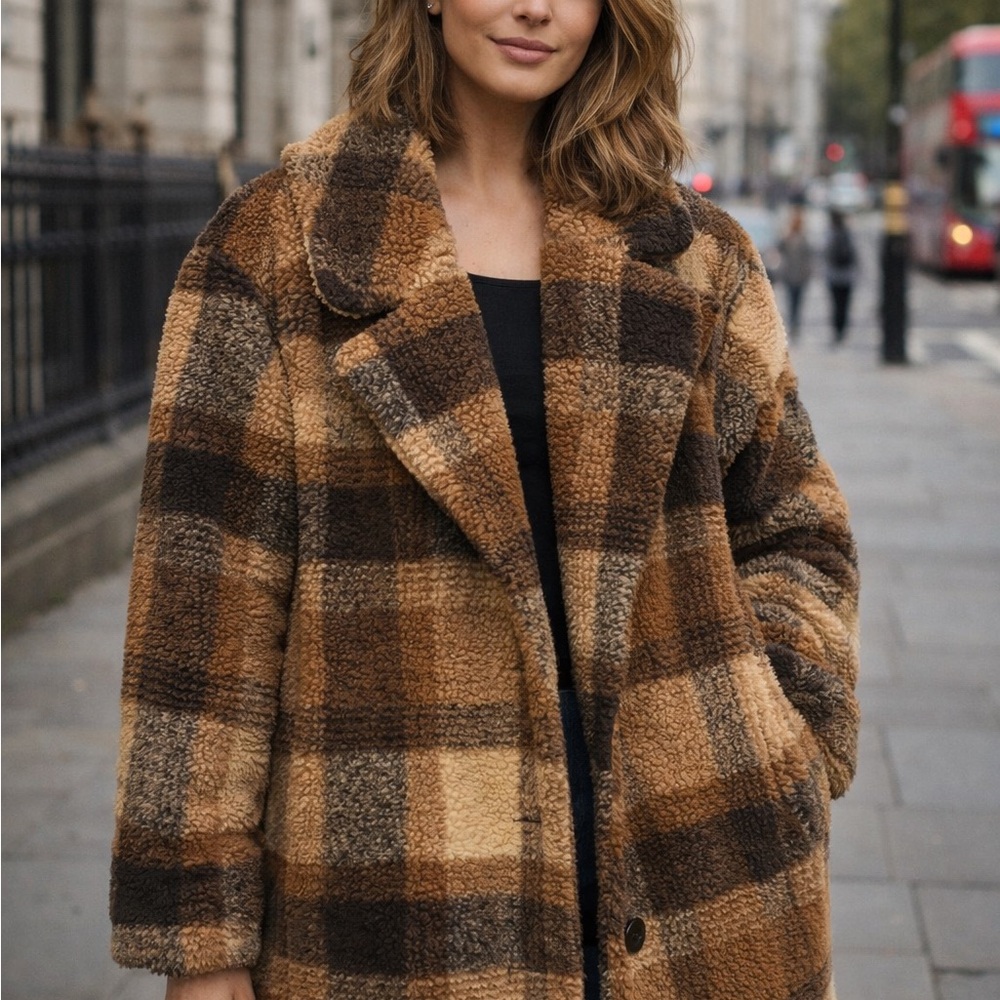 Plaid Brown Tan Women's Coat